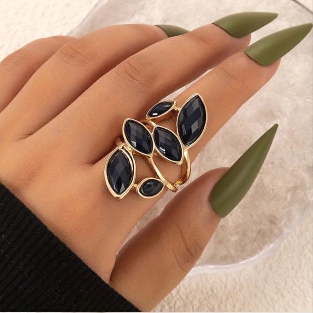 Navy Geometric Personality Versatile Leaf Single Ring Female